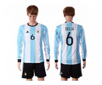 Argentina #6 Biglia Home Long Sleeves Soccer Country Jersey