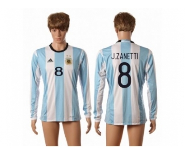 Argentina #8 J.Zanetti Home Long Sleeves Soccer Country Jersey1