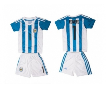 Argentina #1 Romero Home Kid Soccer Country Jersey1