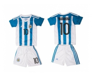 Argentina #10 Maradona Home Kid Soccer Country Jersey1