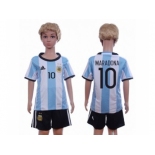 Argentina #10 Maradona Home Kid Soccer Country Jersey