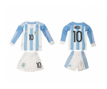 Argentina #10 Messi Home Long Sleeves Kid Soccer Country Jersey