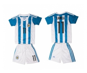 Argentina #11 Lamela Home Kid Soccer Country Jersey1