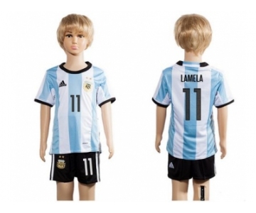 Argentina #11 Lamela Home Kid Soccer Country Jersey