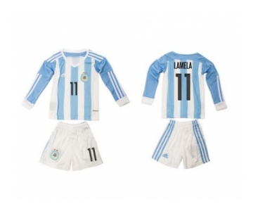 Argentina #11 Lamela Home Long Sleeves Kid Soccer Country Jersey