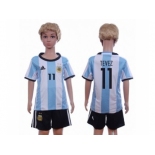 Argentina #11 Tevez Home Kid Soccer Country Jersey