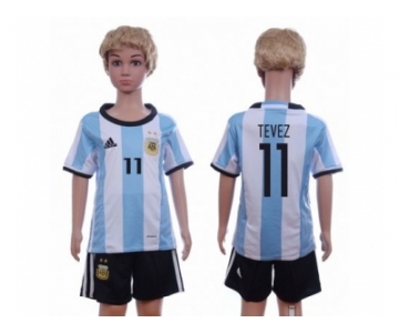 Argentina #11 Tevez Home Kid Soccer Country Jersey