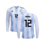 Argentina #12 Nahuel Home Long Sleeves Kid Soccer Country Jersey