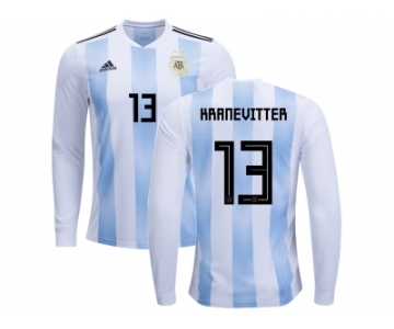 Argentina #13 Kranevitter Home Long Sleeves Kid Soccer Country Jersey