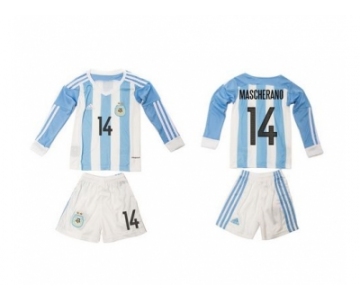 Argentina #14 Mascherano Home Long Sleeves Kid Soccer Country Jersey