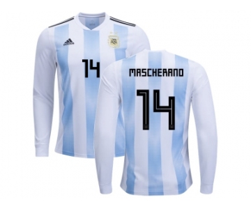 Argentina #14 Mascherano Home Long Sleeves Kid Soccer Country Jerseys