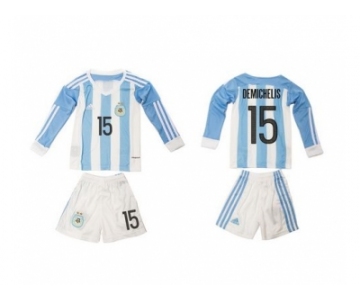 Argentina #15 Demchelis Home Long Sleeves Kid Soccer Country Jersey