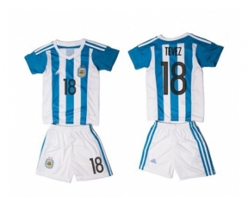 Argentina #18 Tevez Home Kid Soccer Country Jersey