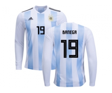 Argentina #19 Banega Home Long Sleeves Kid Soccer Country Jerseys