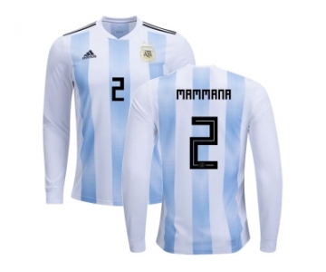 Argentina #2 Mammana Home Long Sleeves Kid Soccer Country Jersey