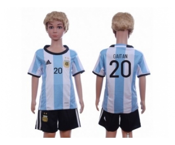 Argentina #20 Gaitan Home Kid Soccer Country Jersey