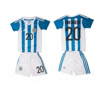 Argentina #20 Kun Aguero Home Kid Soccer Country Jersey1