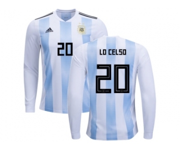 Argentina #20 Lo Celso Home Long Sleeves Kid Soccer Country Jersey