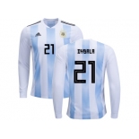 Argentina #21 Dybala Home Long Sleeves Kid Soccer Country Jersey