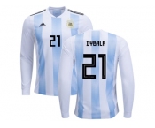 Argentina #21 Dybala Home Long Sleeves Kid Soccer Country Jersey