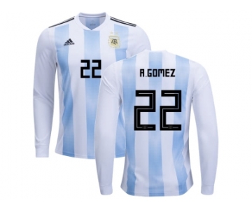 Argentina #22 R.Gomez Home Long Sleeves Kid Soccer Country Jersey