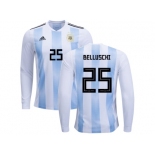 Argentina #25 Belluschi Home Long Sleeves Kid Soccer Country Jersey