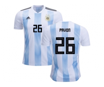 Argentina #26 Pavon Home Kid Soccer Country Jersey