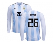 Argentina #26 Pavon Home Long Sleeves Kid Soccer Country Jersey