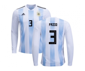 Argentina #3 Fazio Home Long Sleeves Kid Soccer Country Jersey