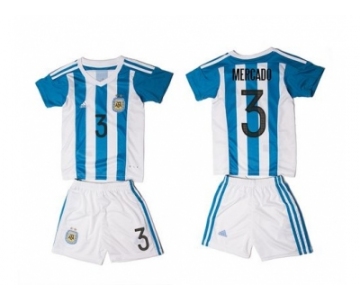 Argentina #3 Mercado Home Kid Soccer Country Jersey1