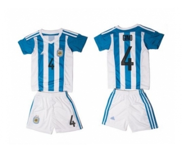 Argentina #4 Gino Home Kid Soccer Country Jersey1