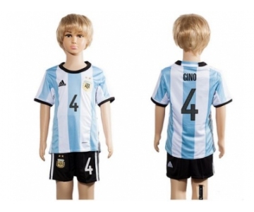 Argentina #4 Gino Home Kid Soccer Country Jersey