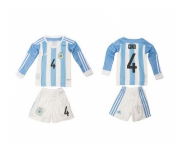 Argentina #4 Gino Home Long Sleeves Kid Soccer Country Jersey