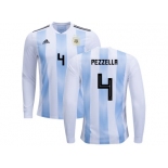 Argentina #4 Pezzella Home Long Sleeves Kid Soccer Country Jersey