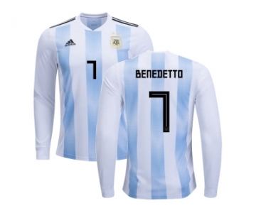 Argentina #7 Benedetto Home Long Sleeves Kid Soccer Country Jersey