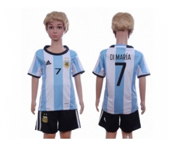 Argentina #7 Di Maria Home Kid Soccer Country Jersey