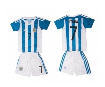 Argentina #7 Dybala Home Kid Soccer Country Jersey1