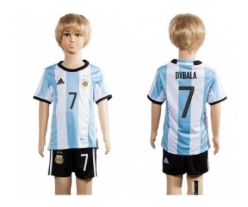 Argentina #7 Dybala Home Kid Soccer Country Jersey