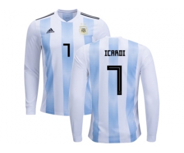 Argentina #7 Icardi Home Long Sleeves Kid Soccer Country Jersey