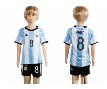 Argentina #8 Perez Home Kid Soccer Country Jersey