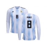 Argentina #8 Perez Home Long Sleeves Kid Soccer Country Jerseys