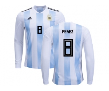 Argentina #8 Perez Home Long Sleeves Kid Soccer Country Jerseys