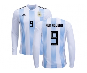 Argentina #9 Kun Aguero Home Long Sleeves Kid Soccer Country Jersey