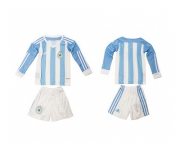 Argentina Blank Home Long Sleeves Kid Soccer Country Jersey