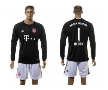 Bayern Munchen #1 Neuer Goalkeeper Black Long Sleeves Soccer Club Jersey