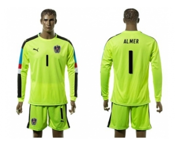 Austria #1 Almer Shiny Green Goalkeeper Long Sleeves Soccer Country Jersey