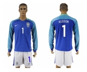 Brazil #1 Alisson Away Long Sleeves Soccer Country Jersey