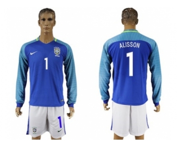 Brazil #1 Alisson Away Long Sleeves Soccer Country Jersey