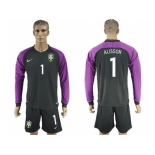 Brazil #1 Alisson Black Goalkeeper Long Sleeves Soccer Country Jersey