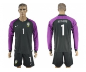 Brazil #1 Alisson Black Goalkeeper Long Sleeves Soccer Country Jersey